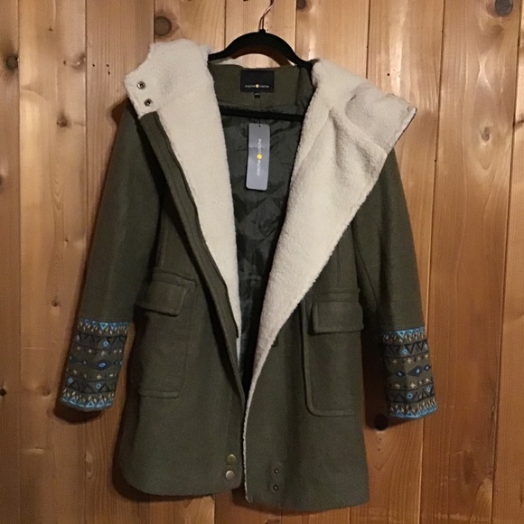 Cache Cache Coat Green Sherpa blue embroidered hooded s - Picture 3 of 11